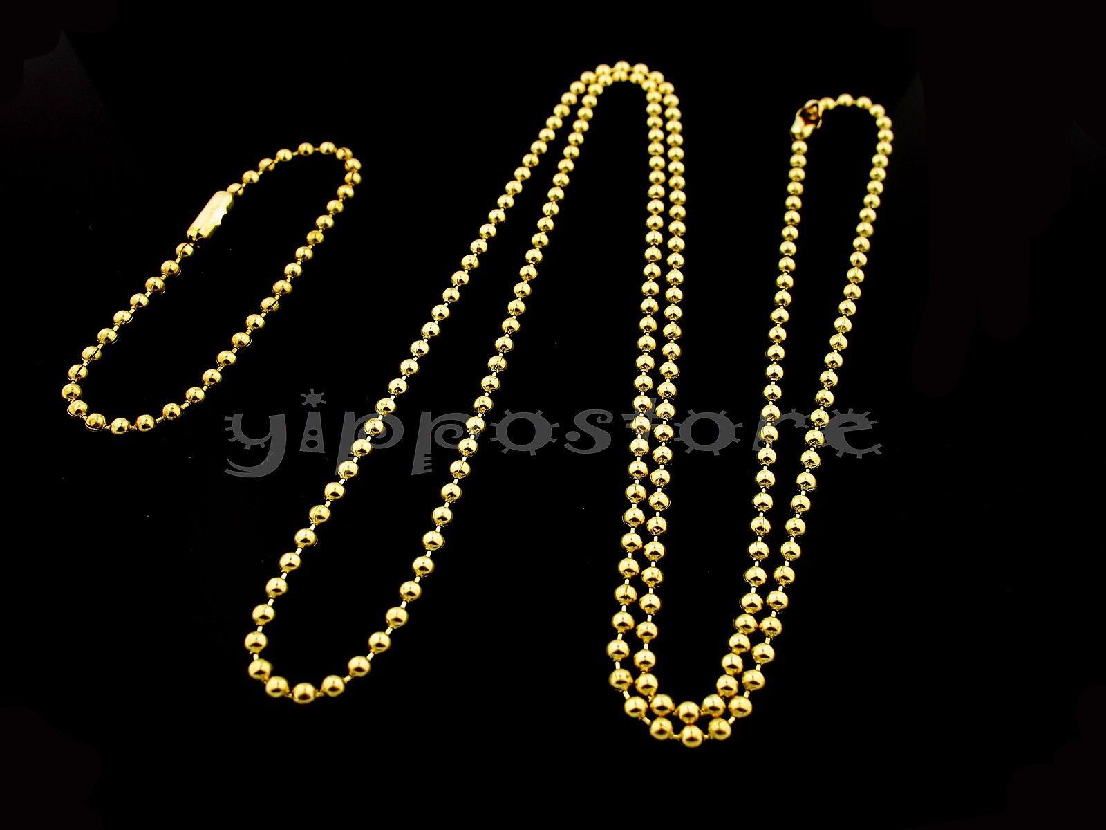 Brass Steel Military Army Dog Tag Ball Chain Set (27" & 4.5")