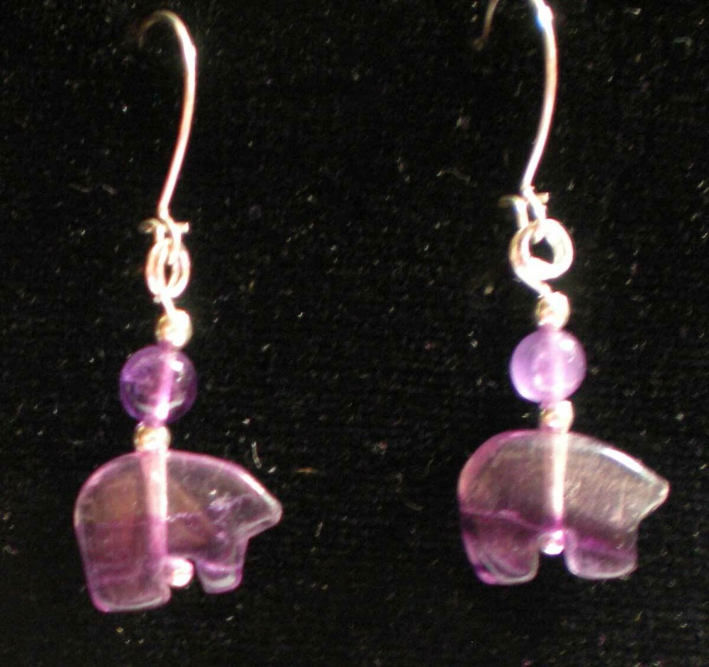 Fluorite Bear Totem with Amethyst Earrings e154