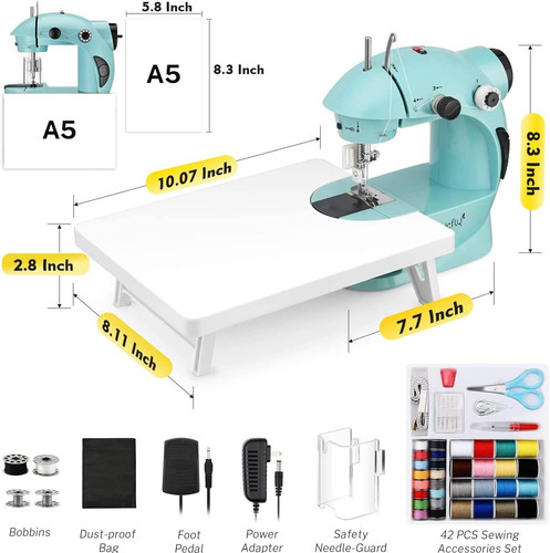 Mini Sewing Machine with Extension Table, Dual Speed Portable Sewing Machine for