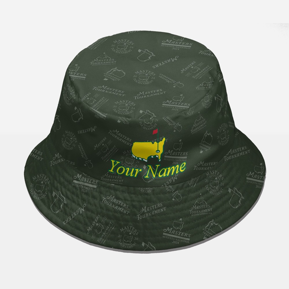 Golf Pattern Masters Tournament Ping Dark Green Pattern  Reversible Bucket Hat