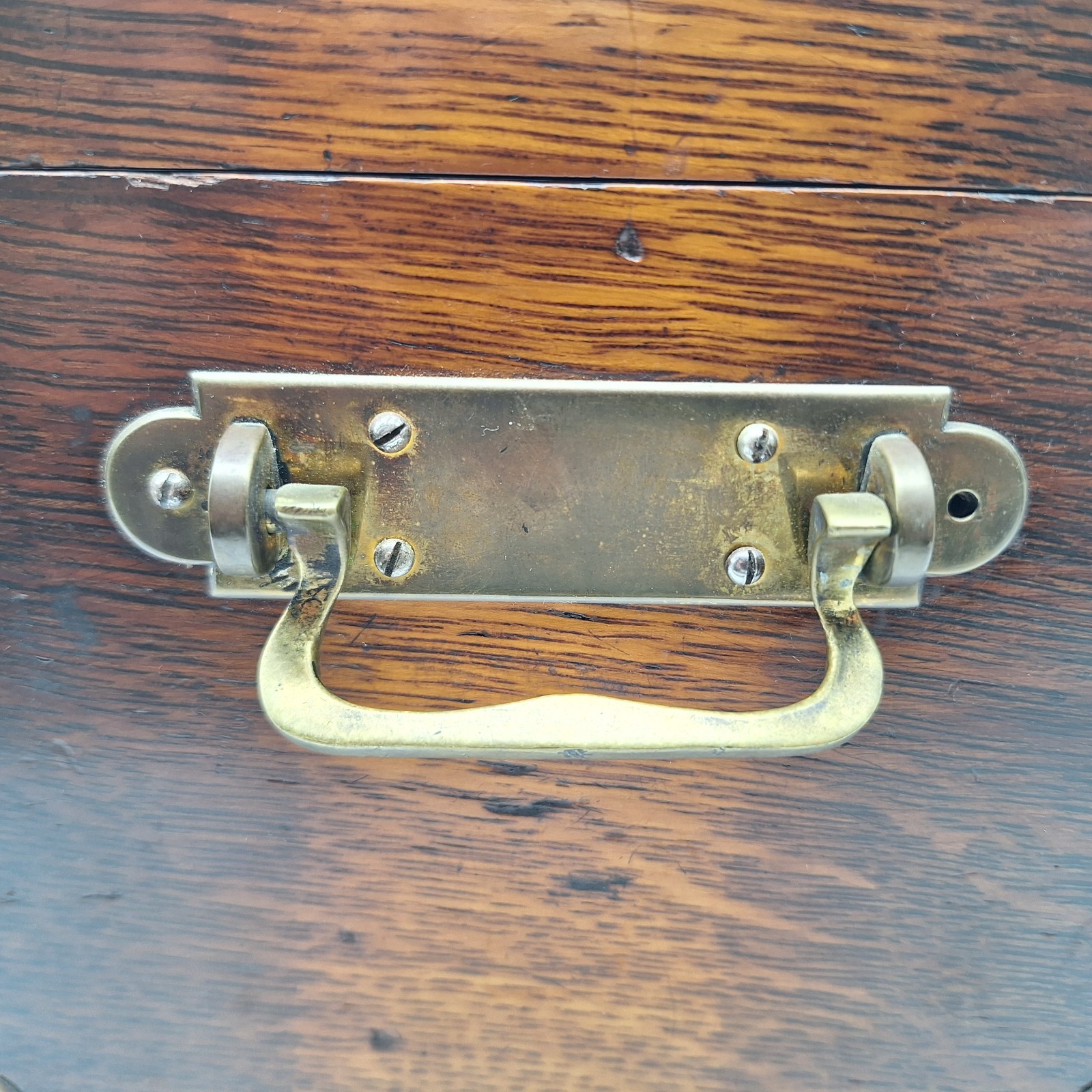 Antique Quarter Sawn Tiger Oak Silver / Flatware Chest Brass Handles Small