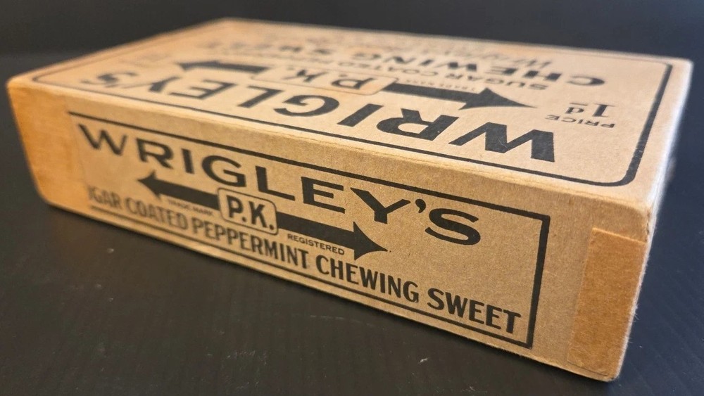 c1940s WRIGLEY'S PK Peppermint Bubble Gum Store DISPLAY BOX Empty #2 Sweet