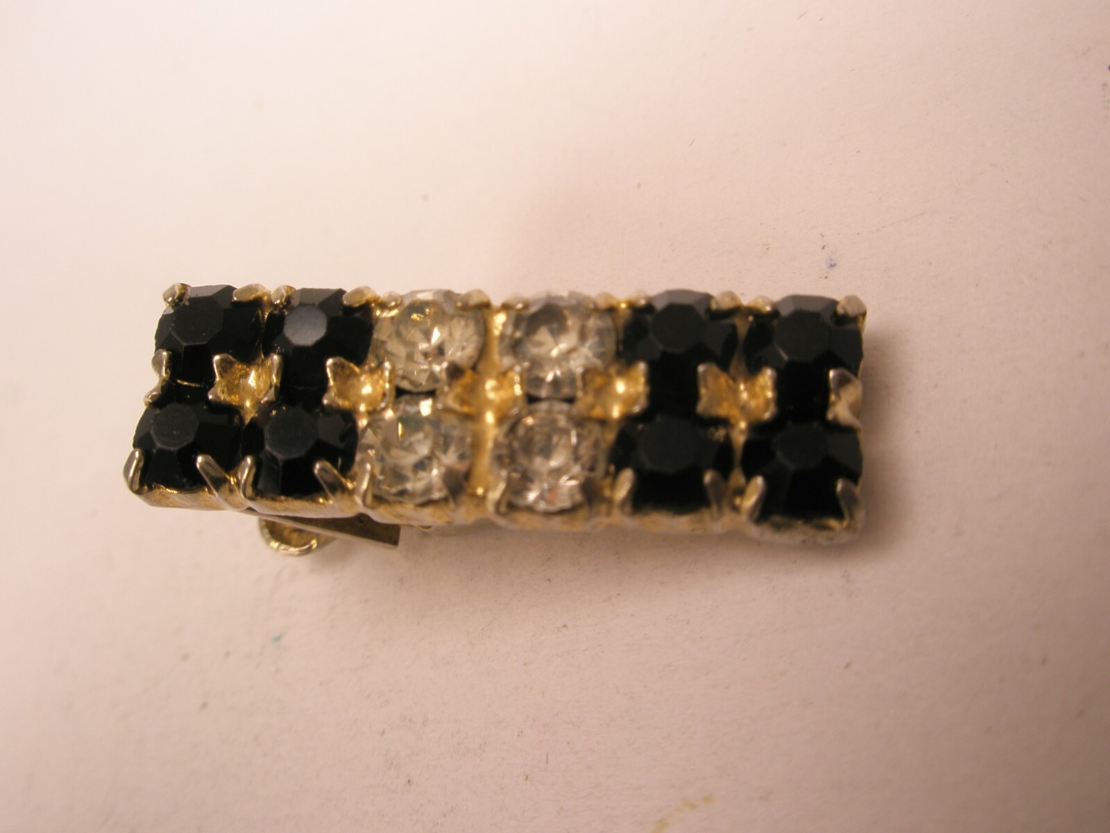 1"  wide Black & White Rhinestone Quality Vintage TINY SMALL Tie Bar Clip