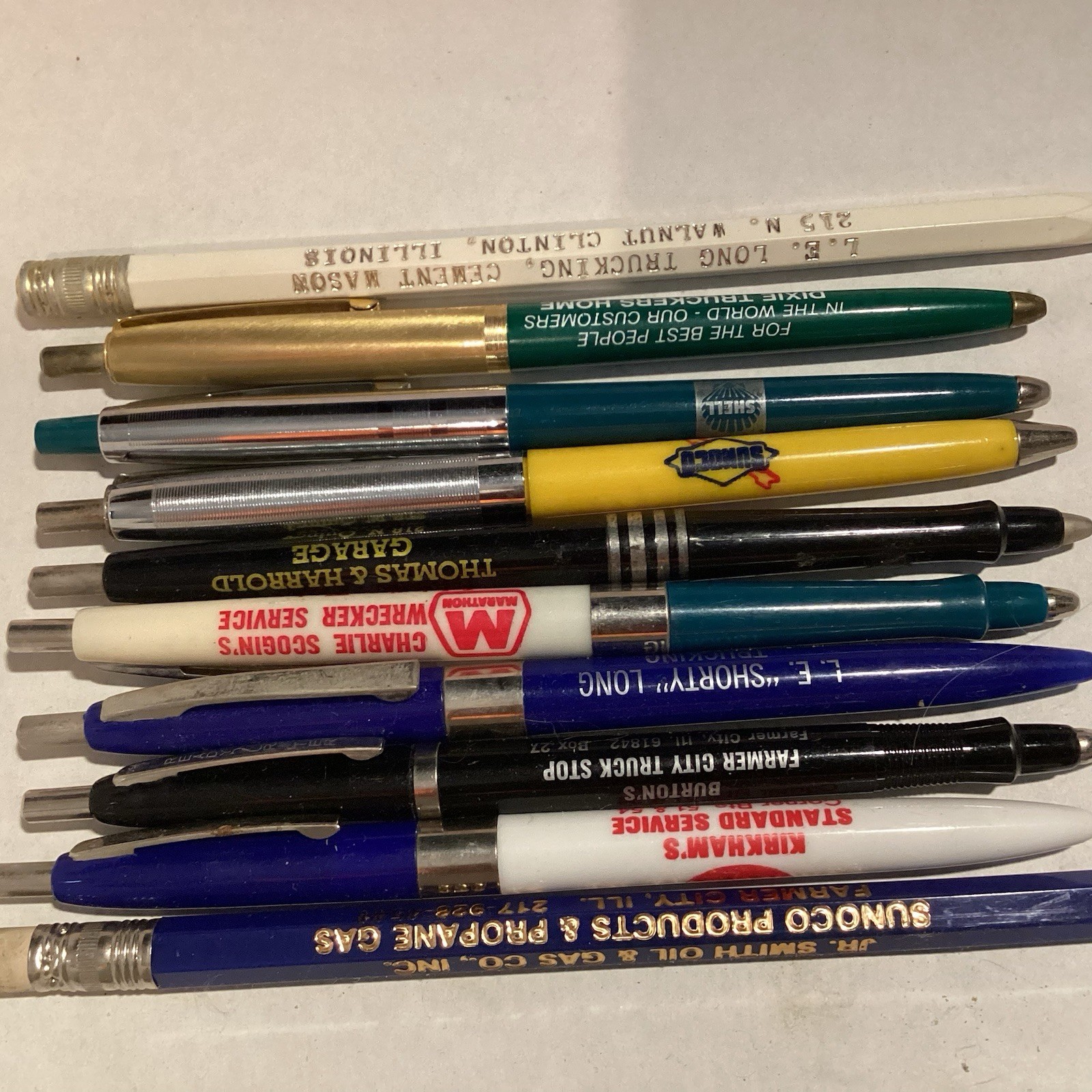 VINTAGE 1970'S ADVERTISING PENS GAS & OIL AND TRUCKING FROM ILLINOIS LOT OF 10