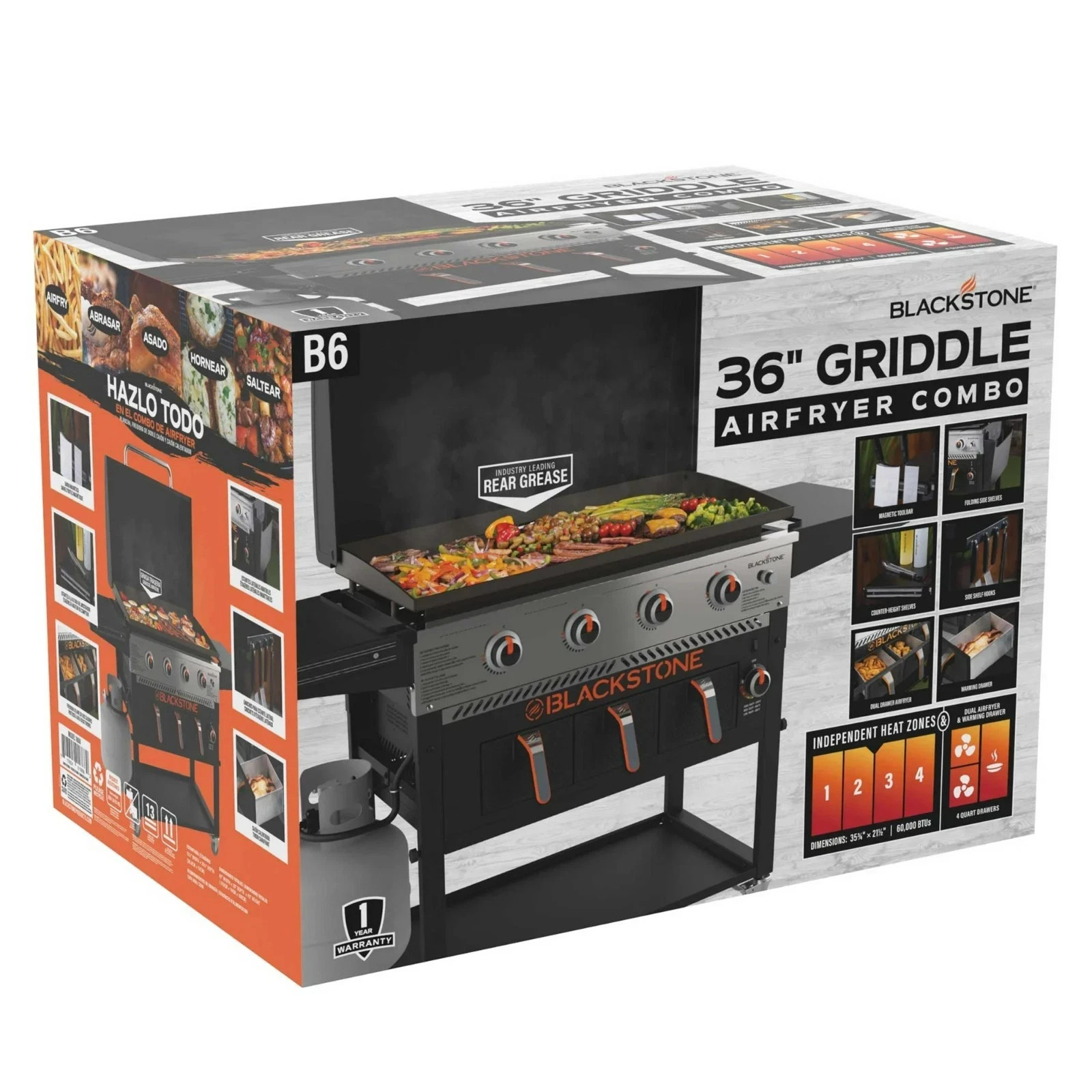 Blackstone Outdoor Combo Griddle, 4-Burner 36" Propane Flat Top Grill