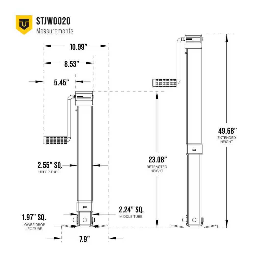 7000 Lbs. Square Frame Trailer Jack Capacity Weld On
