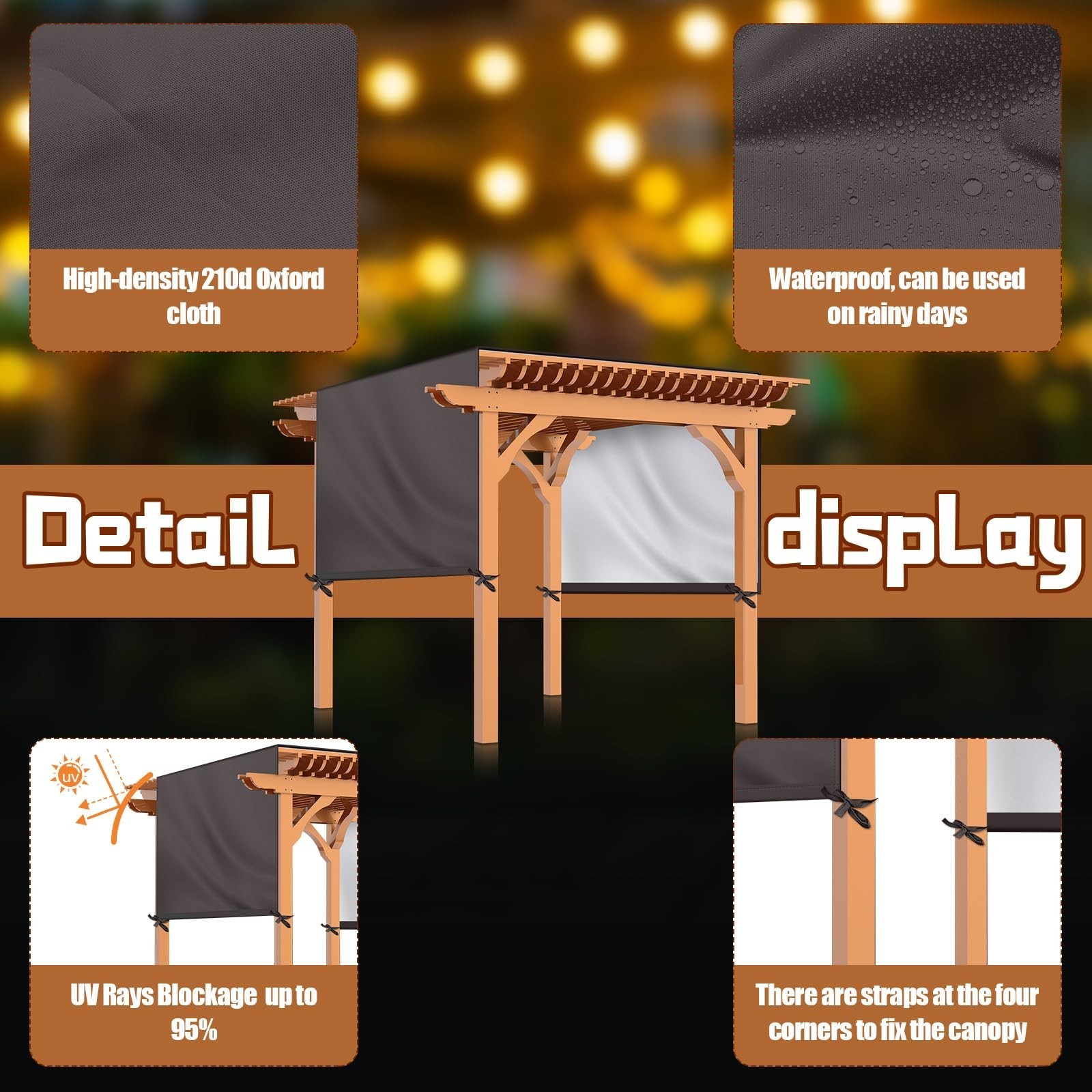 Universal Pergola Replacement Canopy Outdoor Canopy Shade Cover Waterproof Sh...