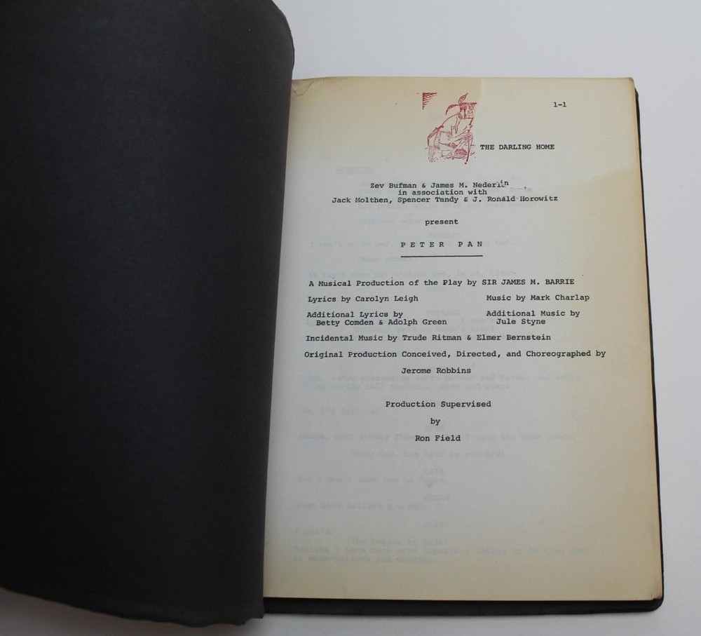 PETER PAN / Zev Bufman 1979 Original Broadway Revival Play Script, Sandy Duncan