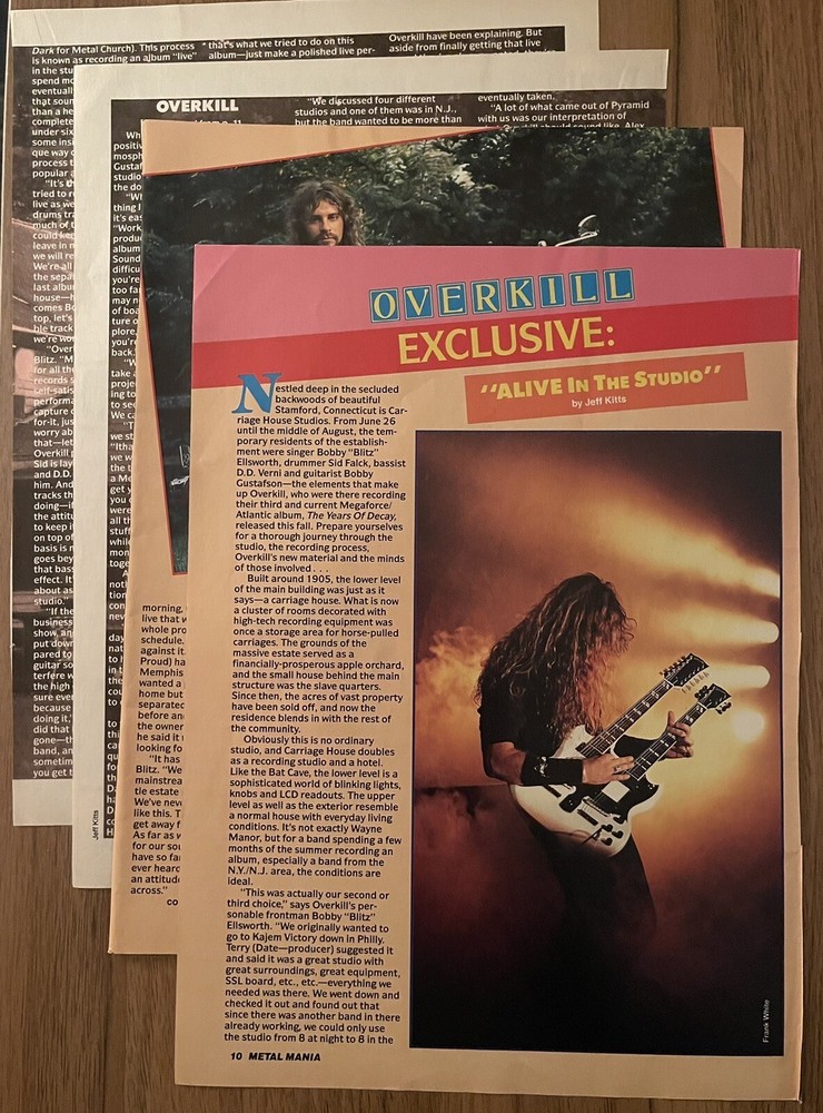 Vintage Overkill Bobby Blitz Ellsworth Sid Falck DD Verni Magazine Article