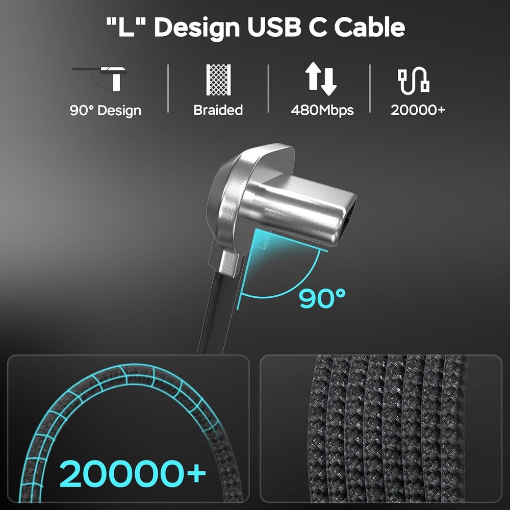 USB C to C Cable, 60W 3.3ft Flat C Charging Right Angle