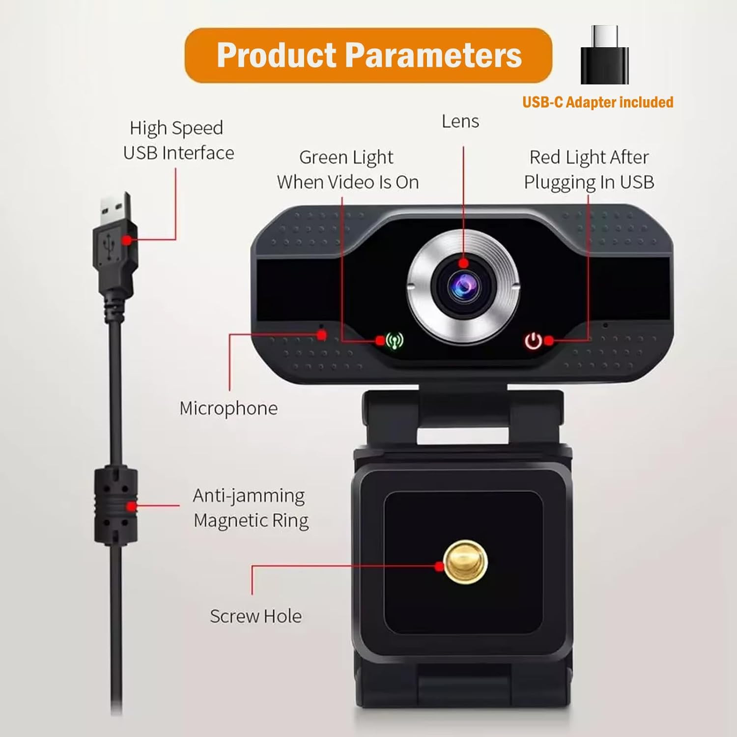 4K 2K 1080P HD Webcam with Microphone, Noise Cancellation, Privacy Cover, Wide-A