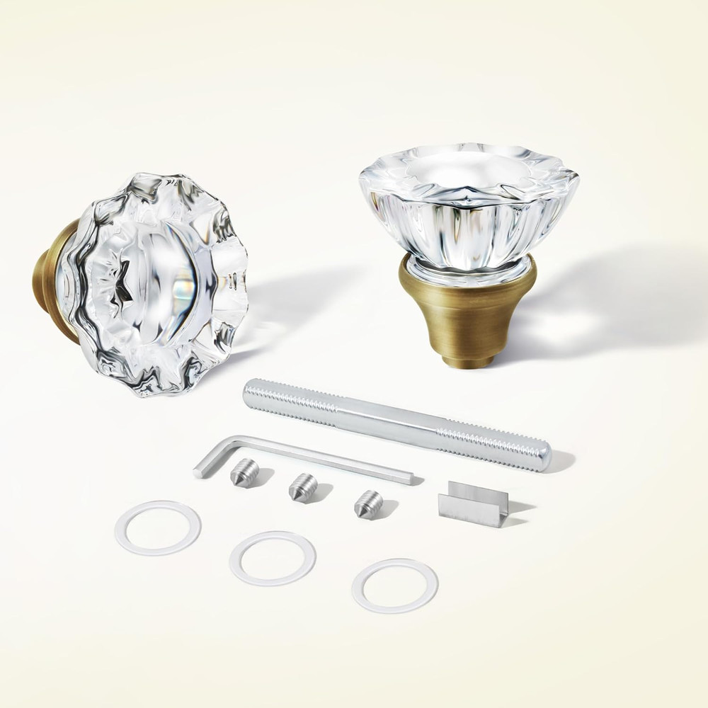 1 Pack Glass Door Knobs Interior Mortise Lock Replacement Set with Spindle, Vint