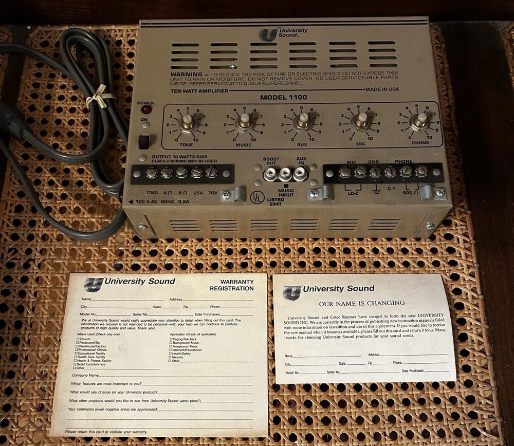 University Sound Model 1100 Wall-Mount Paging Amplifier Control Panel W/ Box