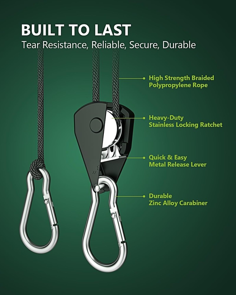 4-Pack 1/8" Adjustable Rope Hanger, Heavy Duty Ratchet Tie down Strap
