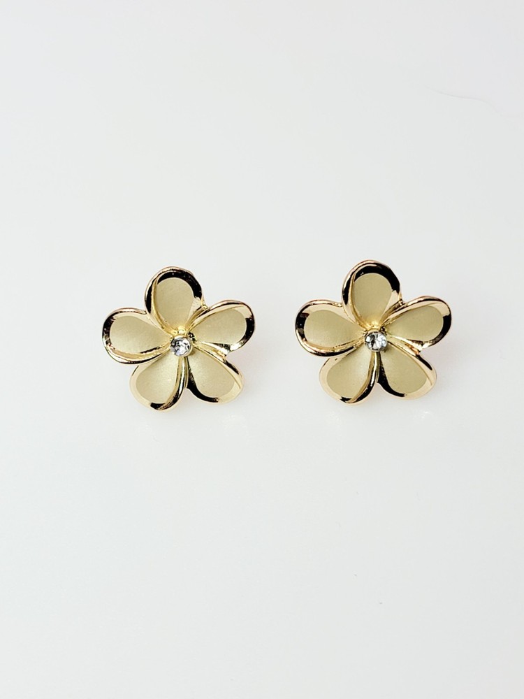 Gold Plumeria CZ stud earrings