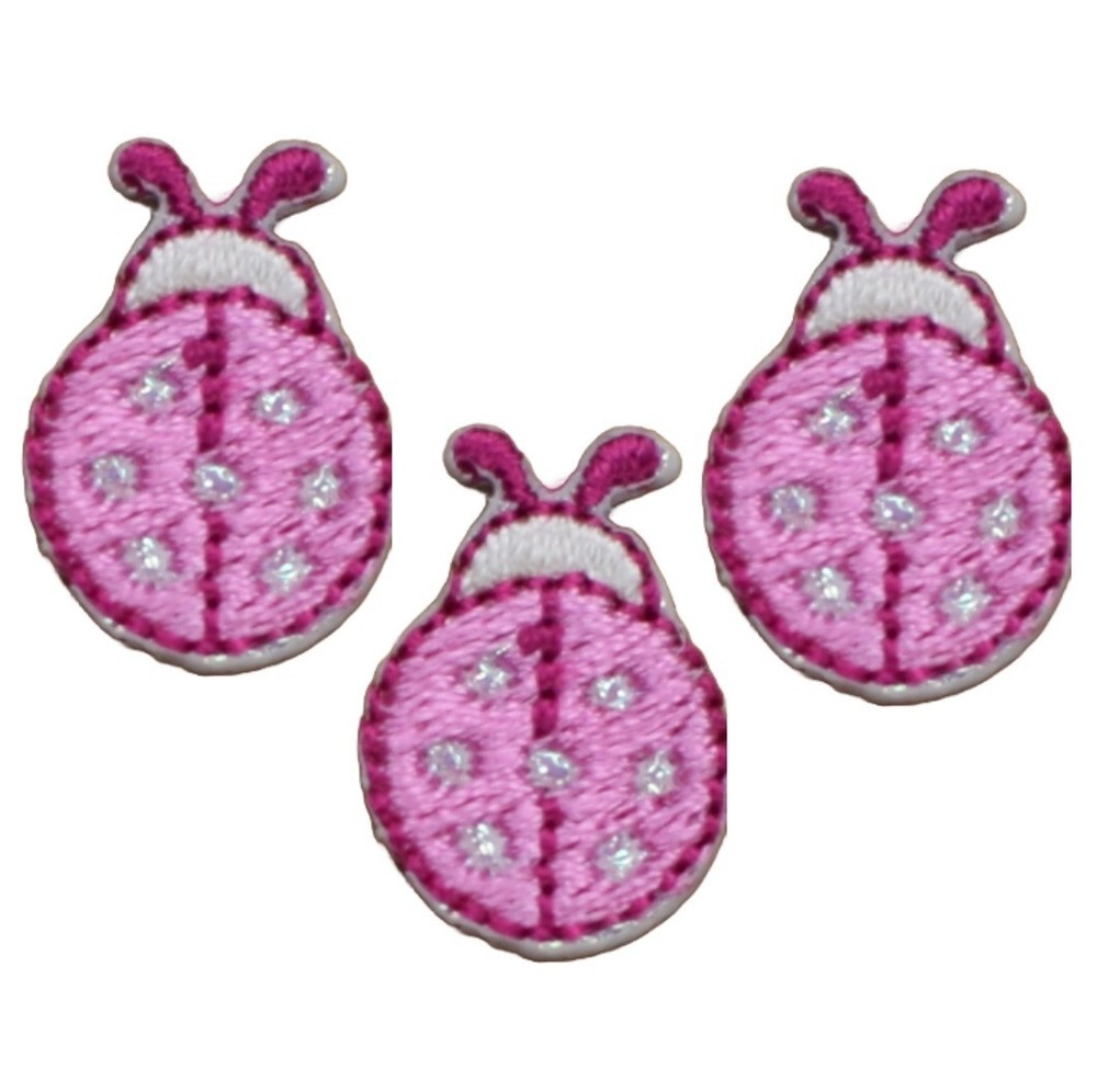 Mini Pink Ladybug Applique Patch - Insect Bug Embroidered Badge 3/4" 3-Pack