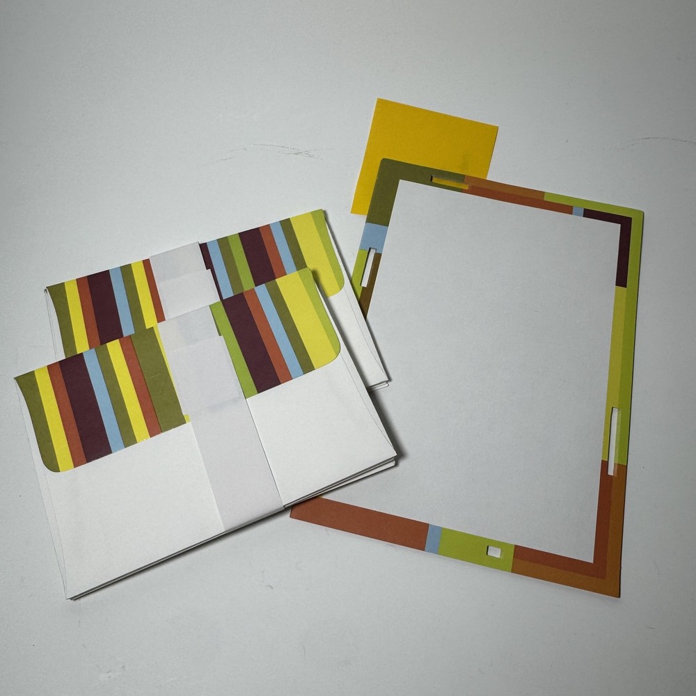 Hallmark Stationery Set 15 Envelopes 11 Sheets Striped Border Multicolor Modern