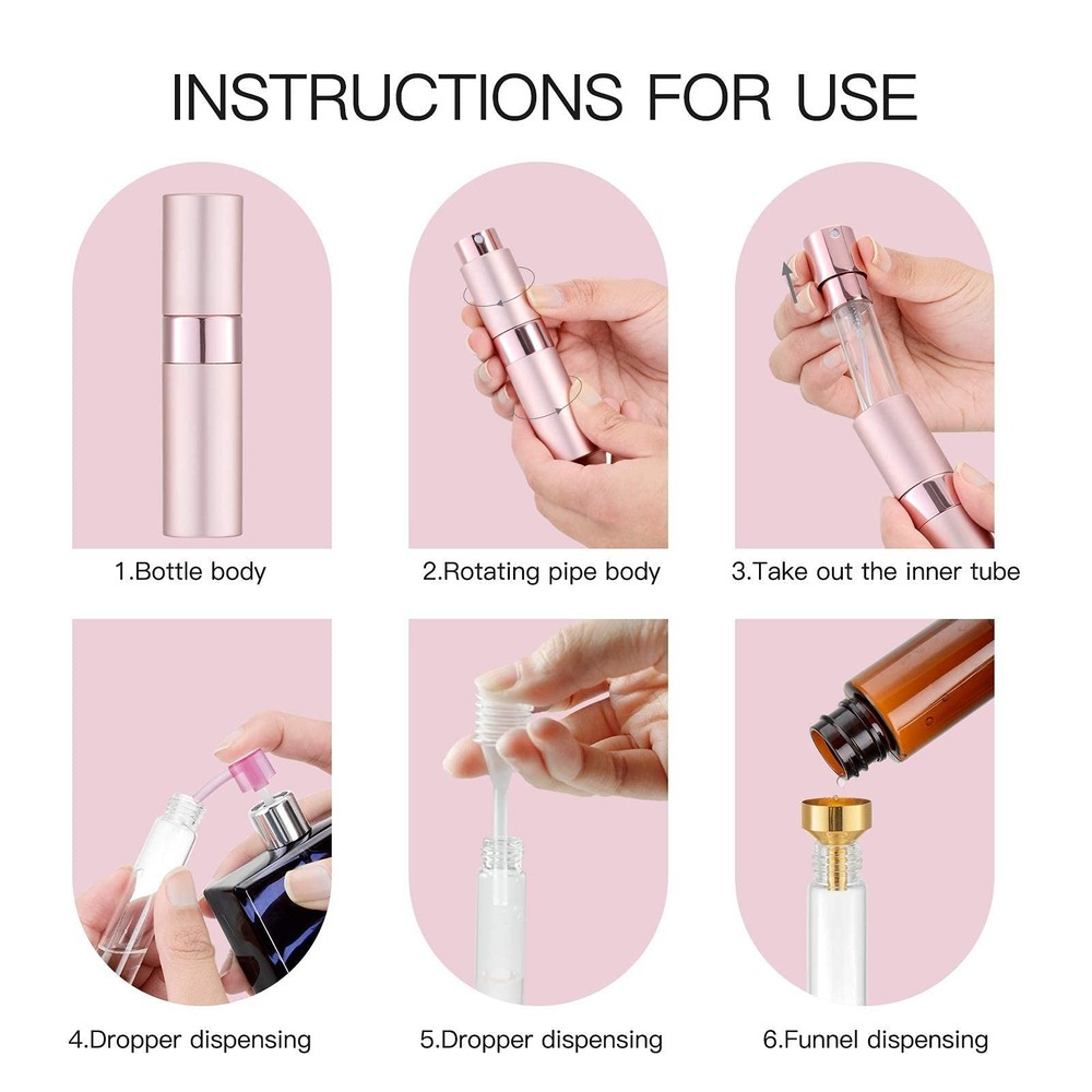 5 Pack Travel Perfume Atomizer Refillable 8ml Cologne Sprayer Mini Multi Color