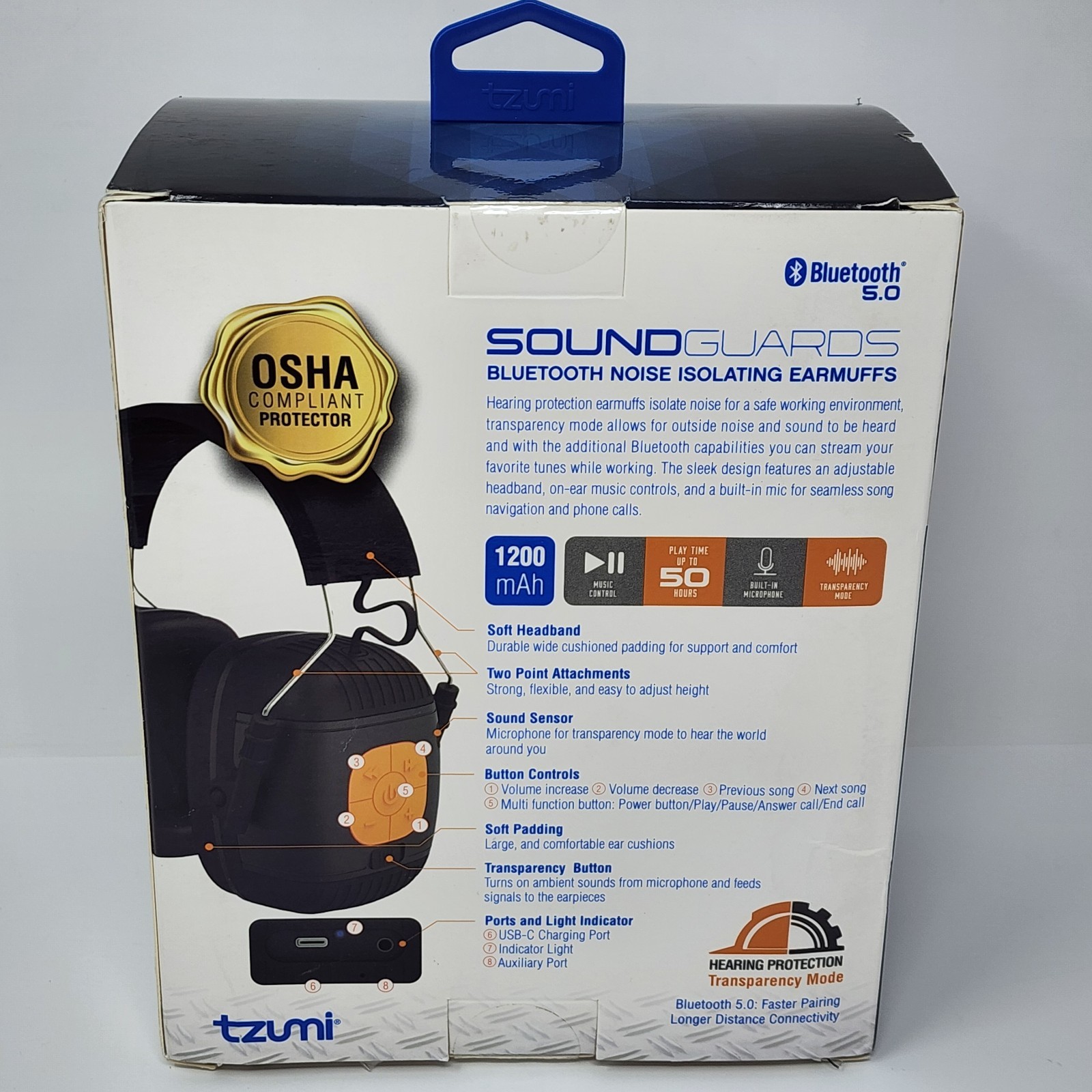 Tzumi Sound Guards Bluetooth Noise Isolating Hearing Protection Headphones Black