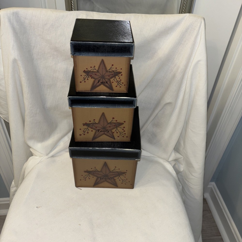 Americana Star Stackable Gift Boxes Cardboard Set (3) Multicolor Preowned