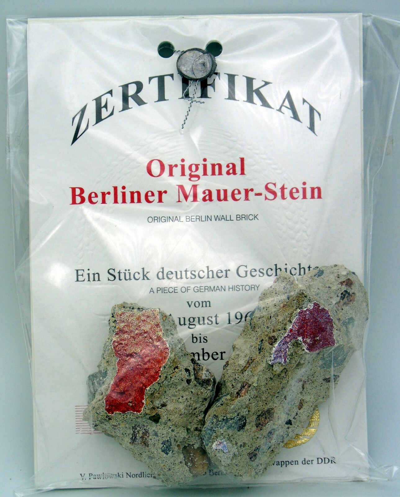 Large Authentic Piece of the BERLIN WALL with Certificate of Authenticity