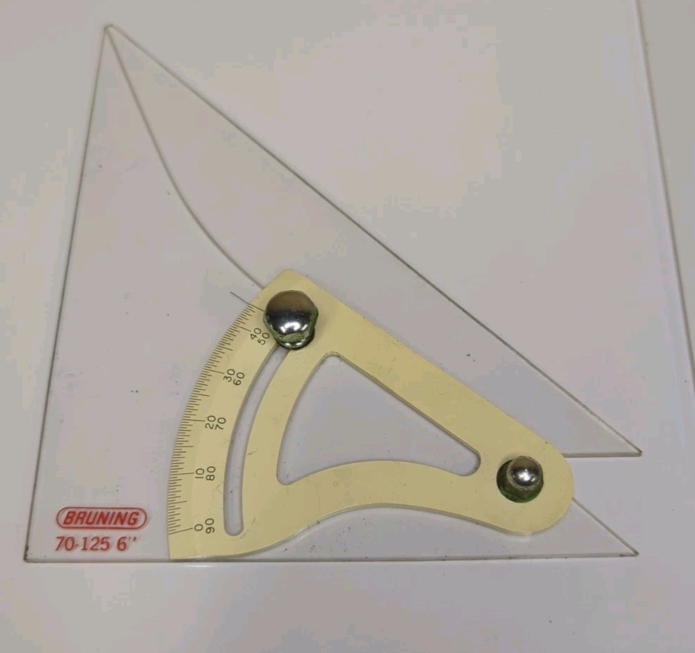 Vintage Bruning Adjustable Drawing Triangle Protractor Drafting 70-120 & 70-125