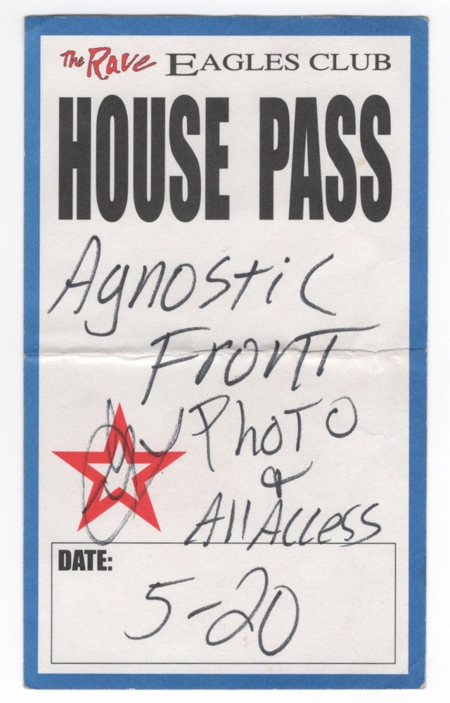 Agnostic Front 5/20/05 Milwaukee WI @ The Rave PHOTO & ALL ACCESS Backstage Pass
