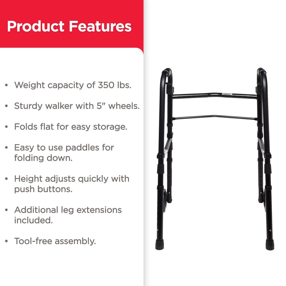 WHEELED WALKER Collapsible Folding Height Adjustable w/Extensions