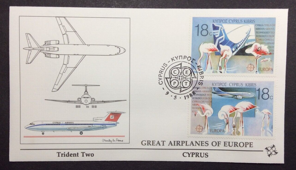 Cyprus, EUROPA 1988 Great Airplanes Set FDC - Trident Two
