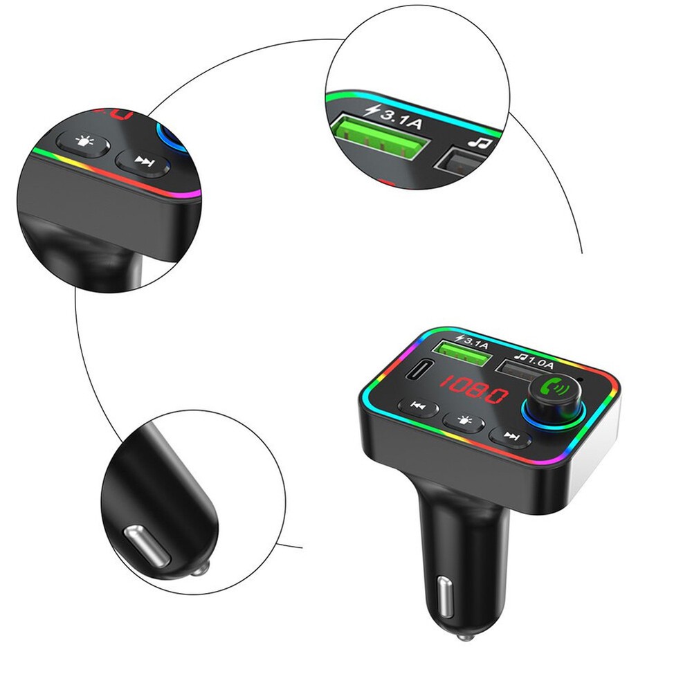 Bluetooth 5.0 Car Wireless FM Transmitter Adapter 2USB PD Charger AUX Hands-Free