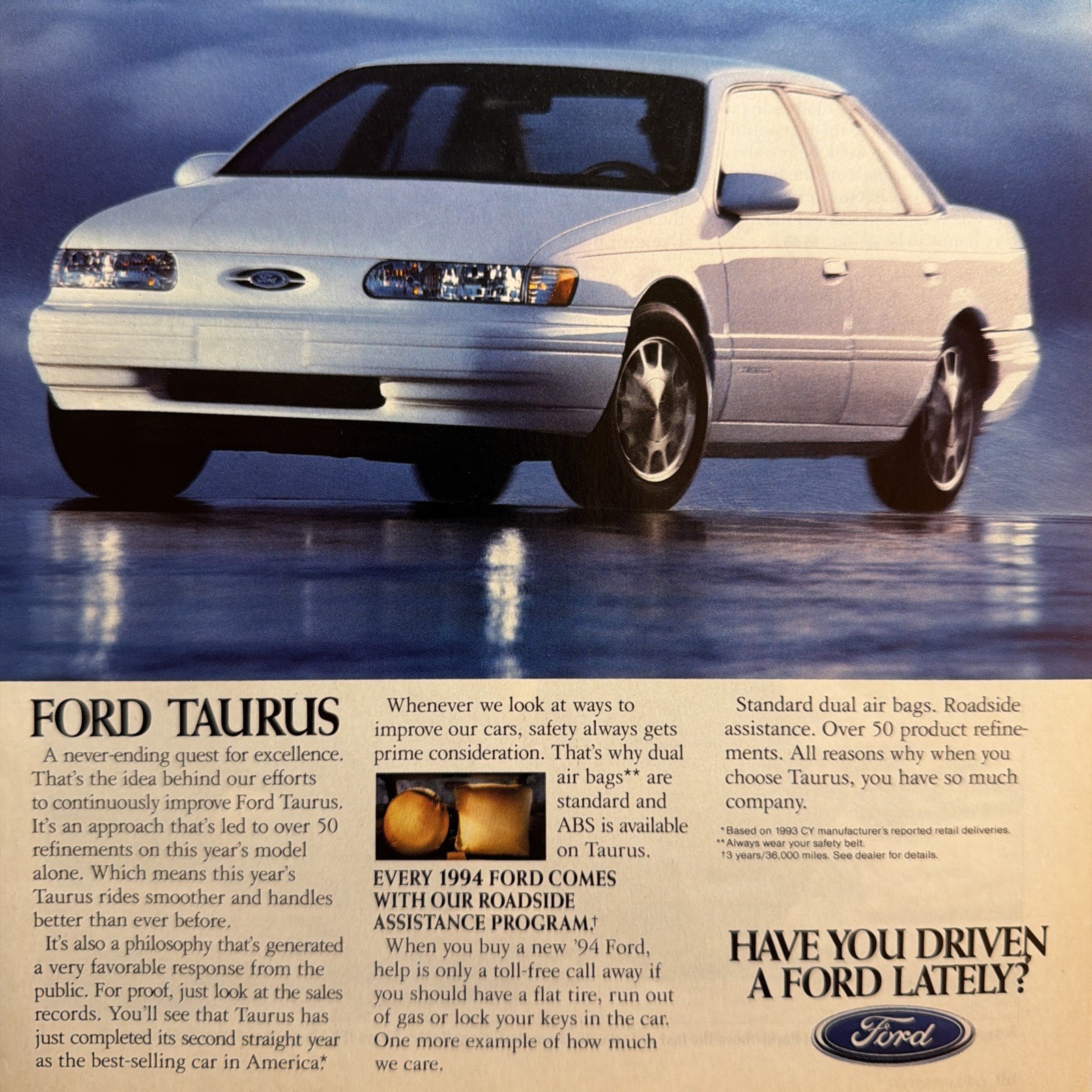 1994 Ford Taurus PRINT AD White 4 Door Sedan Photo Vintage 90s Best Selling Car