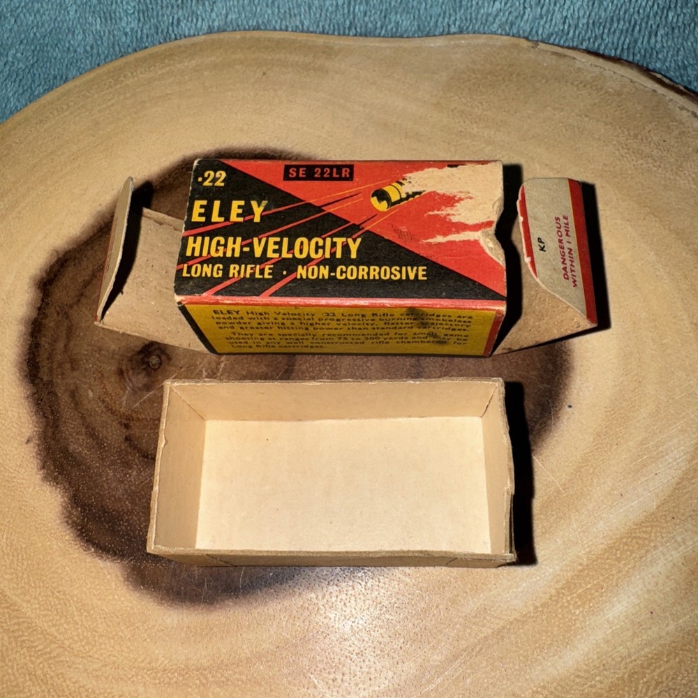 EMPTY 22 AMMO BOX ELEY High Velocity Long Rifle Rabbit Made in England EMPTY BOX