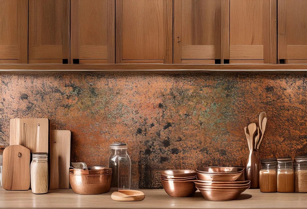 Copper Backsplash Panel – Handmade Metal Wall Art for Kitchen – Rustic Patina