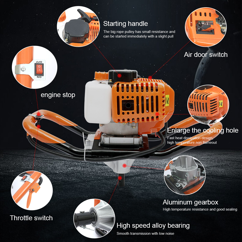 2-Stroke 52CC Earth Auger Digging Machine Gas Powered Post Hole Digger Durable
