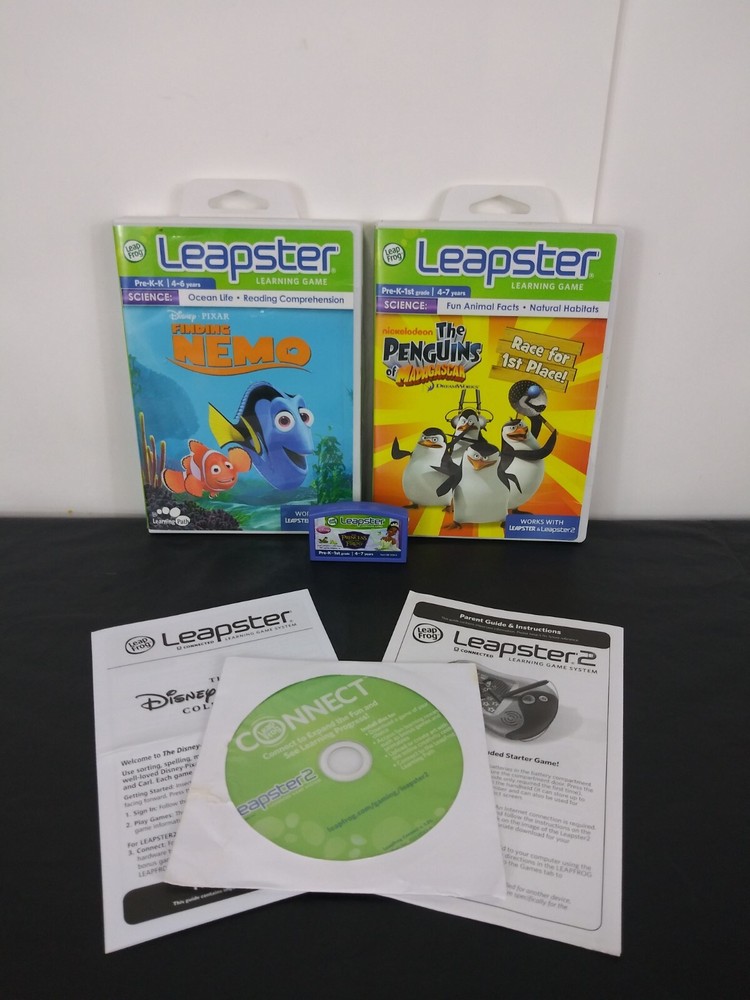 Leapster Learning Game 3 Game Bundle +  CONNECT DISC ~ Nemo, Penguins, Princess
