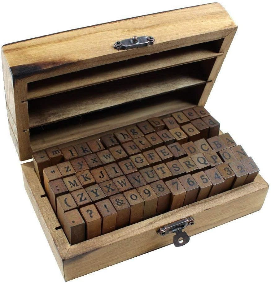 70pcs Alphabet Stamps Vintage Wooden Rubber Letter Number And Symbol Stamp Set