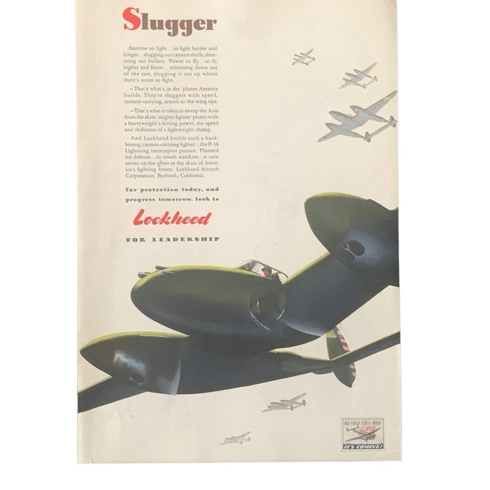 Vintage 1942 Lockheed Slugger Ad Advertisement