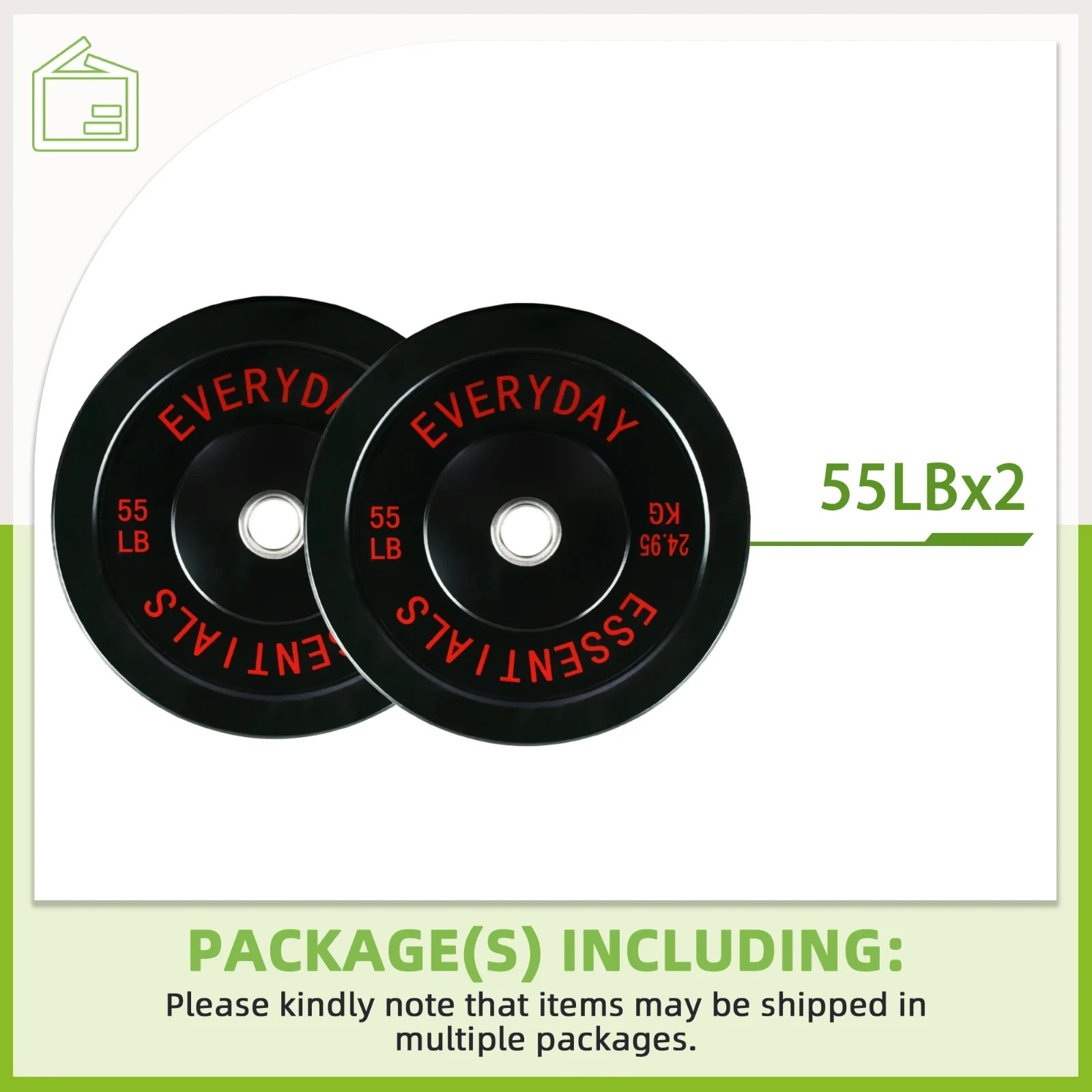 55lb Bumper Plates Pair Olympic 2" Rubber Weight Plates w/ Steel Hub