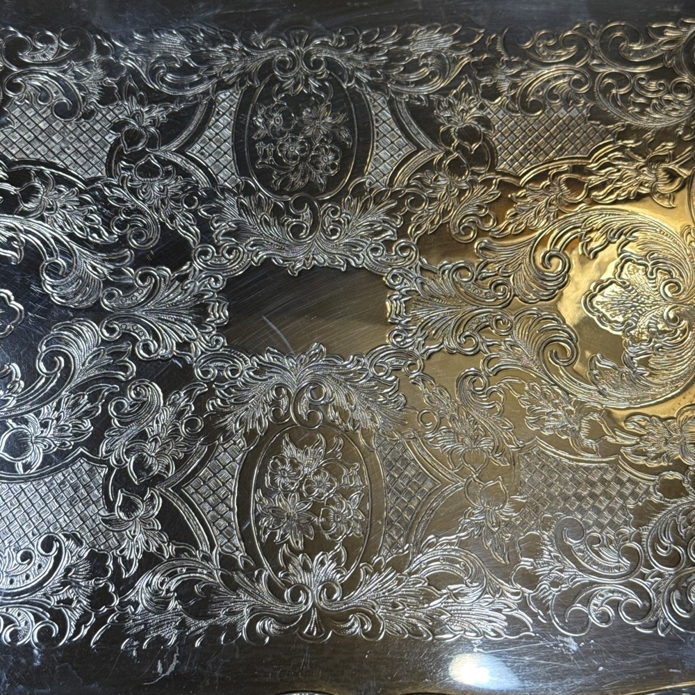 Vintage Oneida Silver Plate Ornate Rectangular Serving Tray Victorian Butler