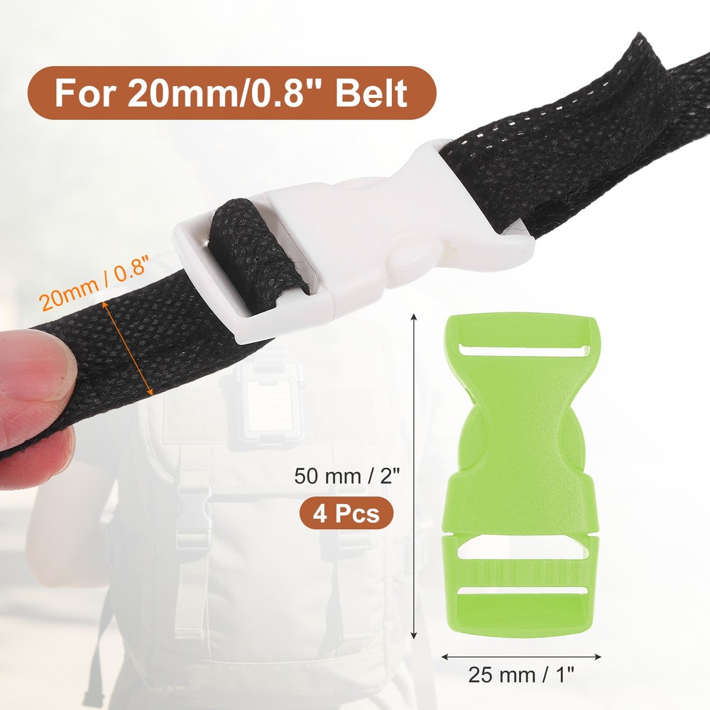 4 Pack Quick Side Release Buckle, 0.8" Plastic Buckle Clip, Light Green
