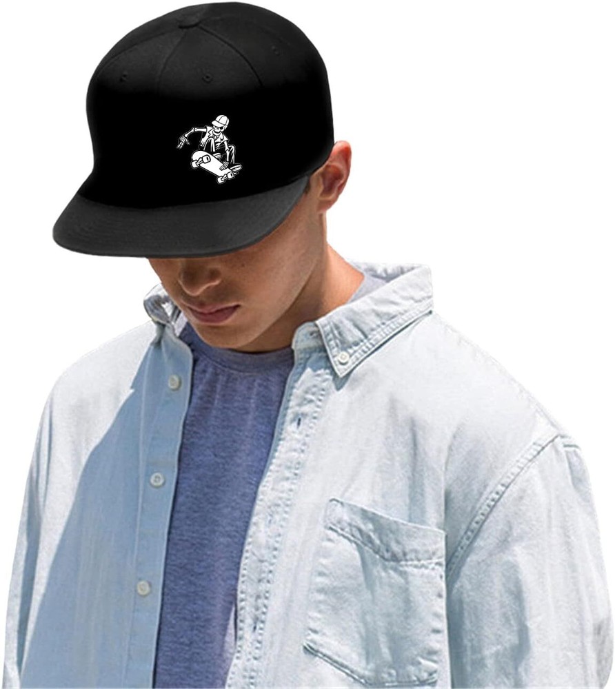 Flat Bill Brim Hat for Men Snap Backpack Snapback 1, Skeleton Skateboard