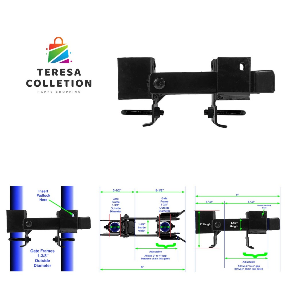 Black Chain Link Arm Double Gate Latch - Chain Link Double Gate Latch for 1-3...