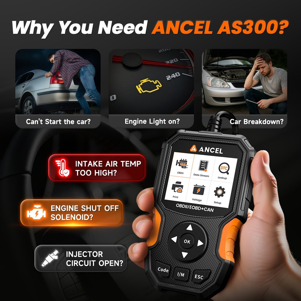 ANCEL AS300 OBD2 Scanner Code Reader Car Diagnostic Scan Tool Check Engine Fault