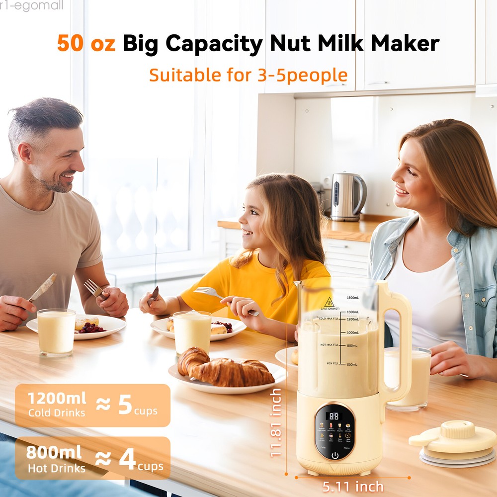 50oz Nut Milk Maker Machine, 10 in1 Automatic Plant Based Milk Maker,Delay Start