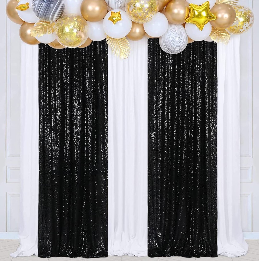 Black Sequin Backdrop Curtains 2 Panels Black Sequin Backdrop 2FTx8FT Sequin ...