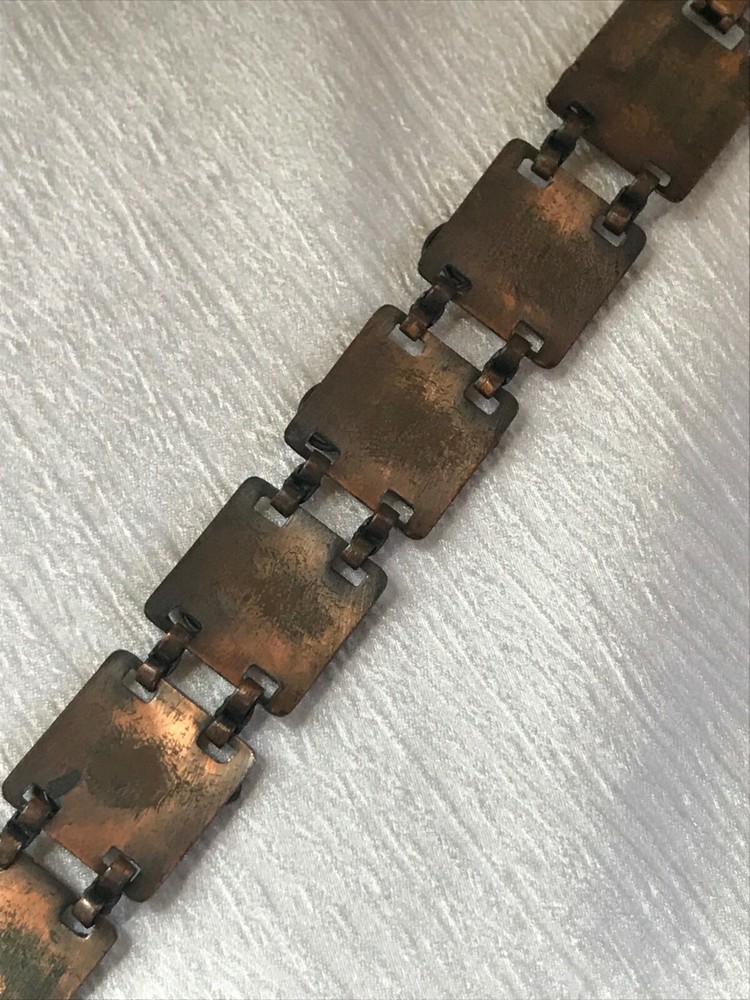 Vintage Wide Solid Copper Embossed Rectangles w Graduated Open Circles Overlay