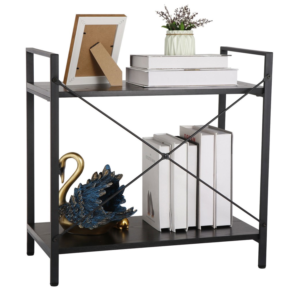 Solid Double Bookcase Short Frame Wood Bookshelf Display Rack Small Place Cozy