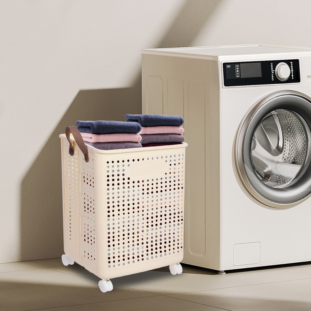 66lbs Collapsible Laundry Hamper Foldable Rolling Laundry Basket With Wheels