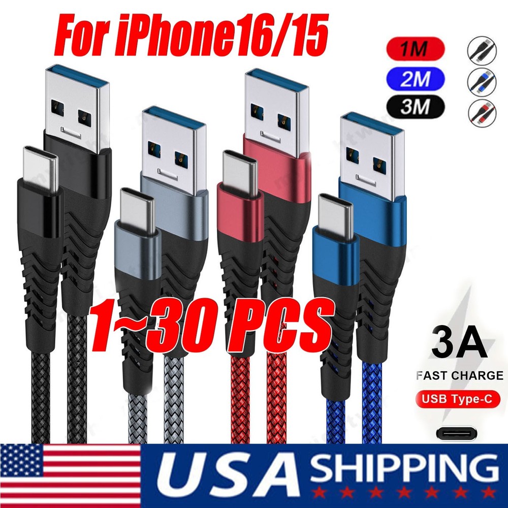 Braided USB C Type C Fast Charging Data Cable Cord for iPhone 17 Pro Max 15 lot