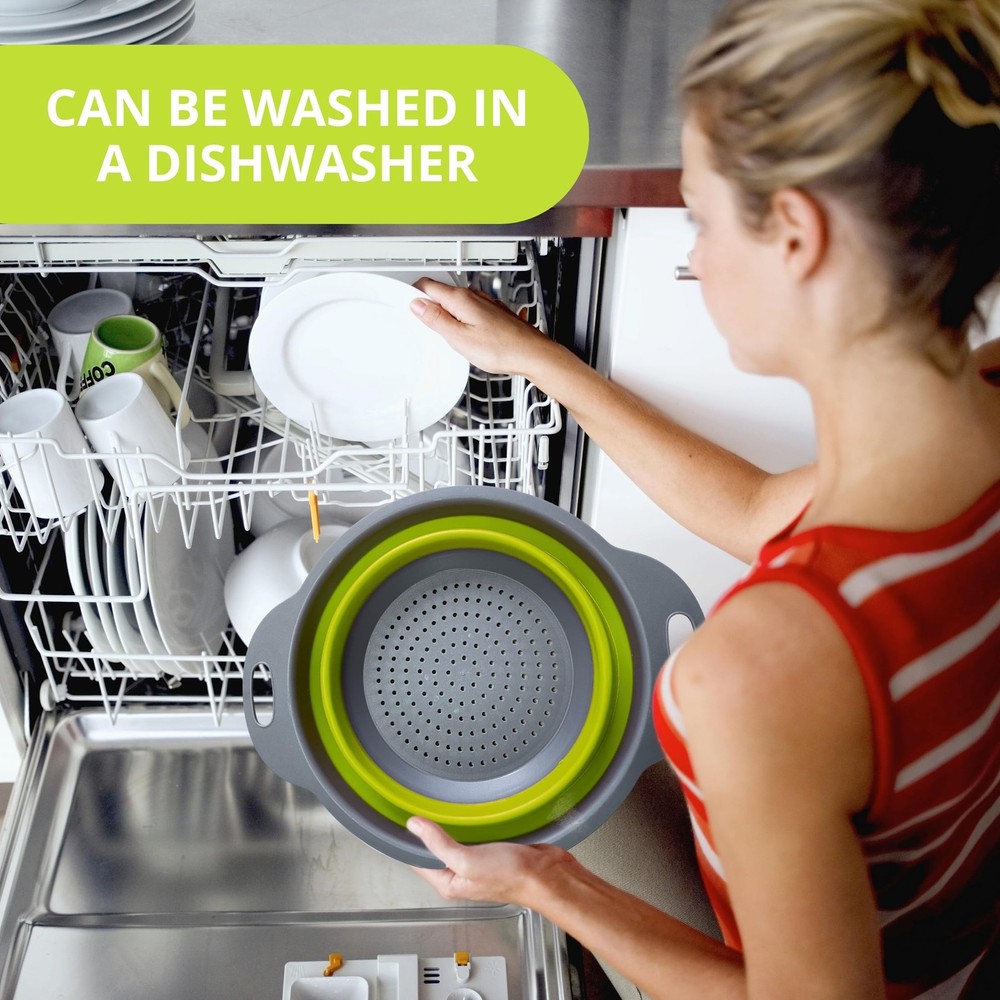 3PCS Green Foldable Kitchen Strainer Set – Silicone Colander Collapsible Stra...